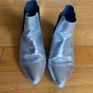 Topshop Silver Snakeskin Chelsea Boots